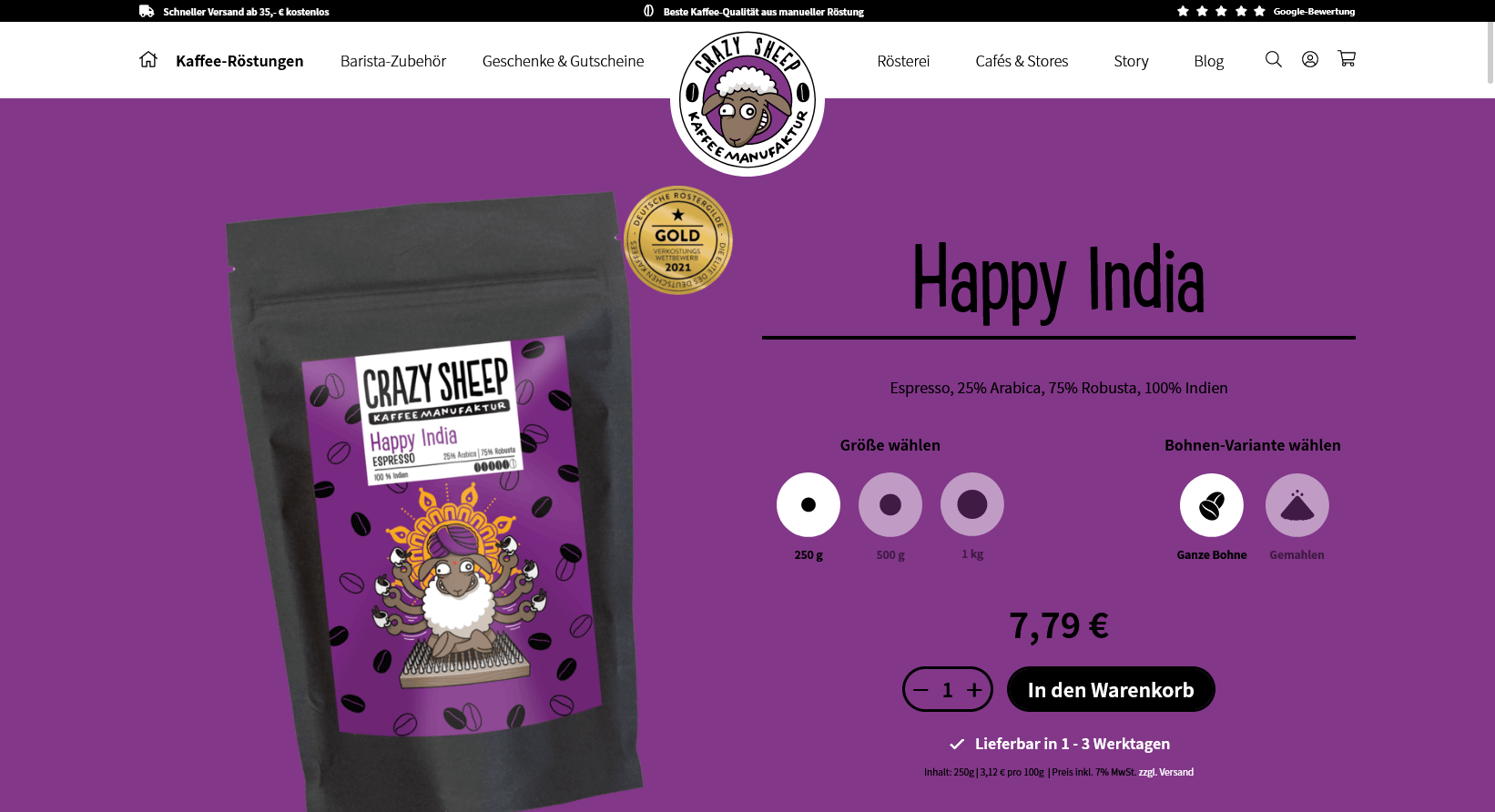 Crazy Sheep Coffee Webshop Design