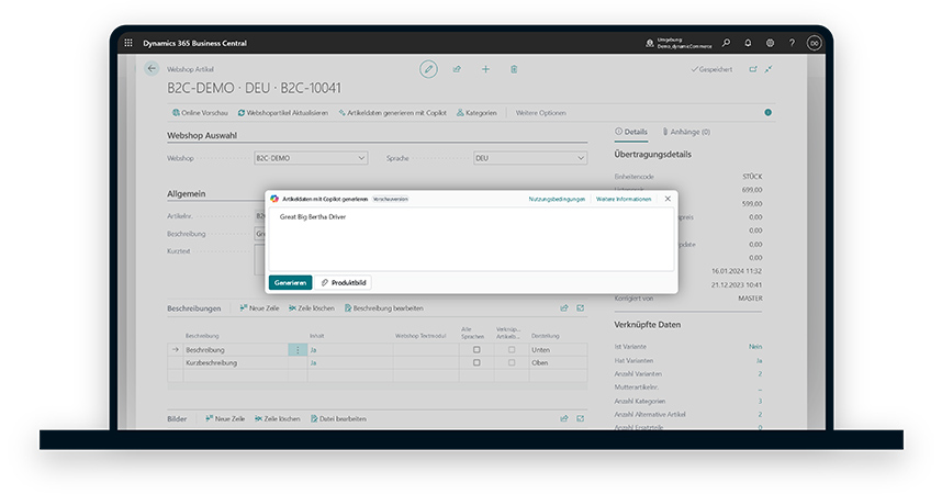 KI Assistent zum pflegen von Artikeldaten im Webshop