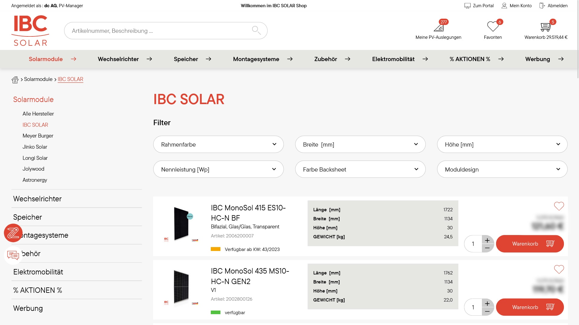 Screenshot IBC Solar Portal